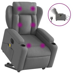 vidaXL Fotoliu electric masaj rabatabil cu ridicare, gri &icirc;nchis textil