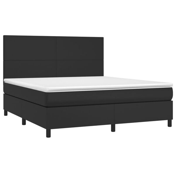 vidaXL Pat box spring cu saltea, negru, 180x200 cm, piele ecologică