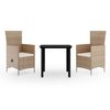vidaXL Set mobilier de grădină, cu perne, 3 piese, bej