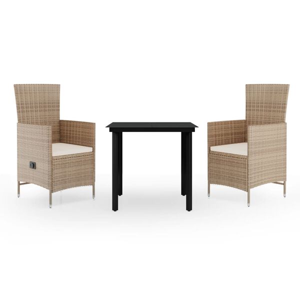 vidaXL Set mobilier de grădină, cu perne, 3 piese, bej