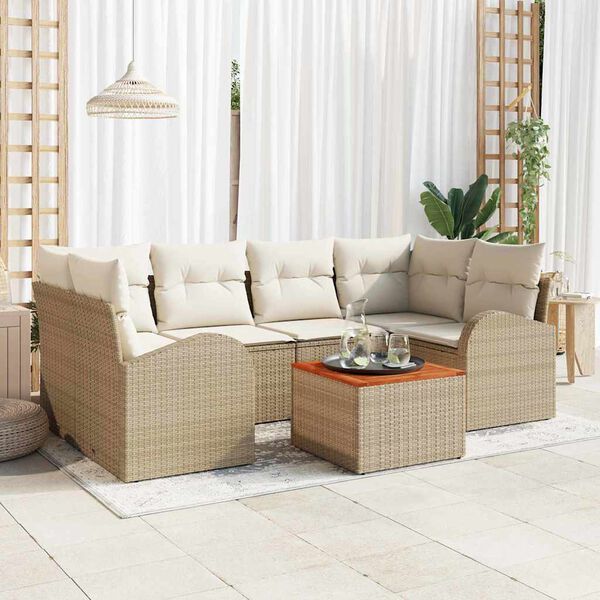 vidaXL Set de canapele pentru grădină 7 pcs Bej Rattan poli