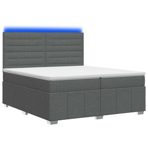 vidaXL Pat cu arcuri LED și saltea Gri &icirc;nchis 200 x 200 cm Țesătură