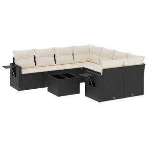 vidaXL Set mobilier de grădină cu perne, 9 piese, negru, poliratan