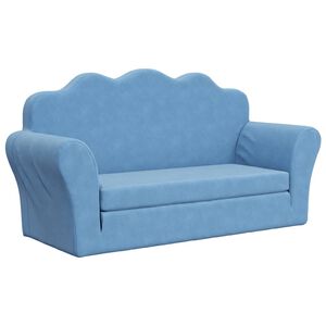 vidaXL Canapea extensibilă de copii cu 2 locuri, albastru, pluș moale