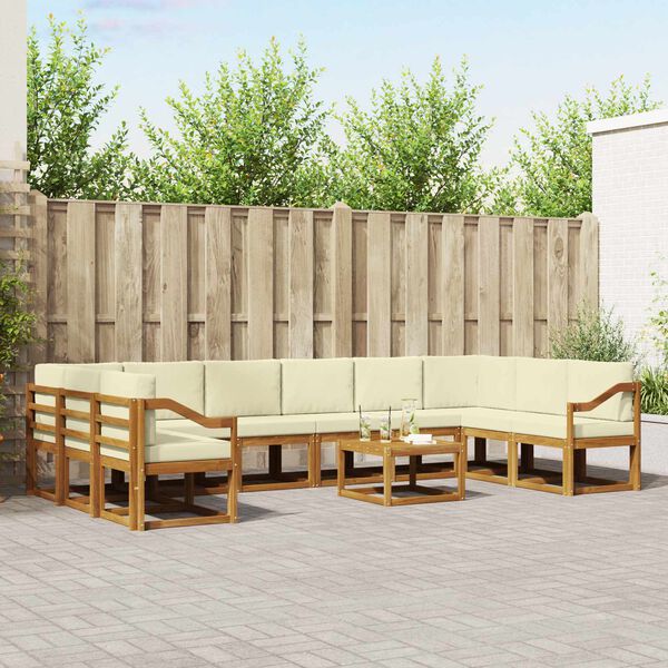 vidaXL Set de canapele de exterior cu pernă 11 pcs Natural și Crem