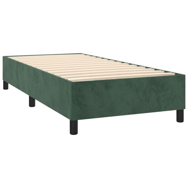 vidaXL Pat box spring cu saltea, verde &icirc;nchis, 100x200 cm, catifea
