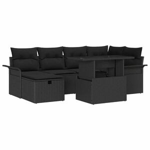 vidaXL Set de canapele pentru grădină cu pernă 7 pcs Negru poliratan