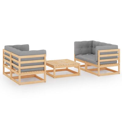 vidaXL Set mobilier de grădină cu perne, 5 piese, lemn masiv de pin