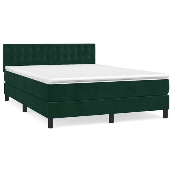 vidaXL Pat box spring cu saltea, verde &icirc;nchis, 140x190 cm, catifea