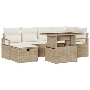 vidaXL Set de canapele pentru grădină cu pernă 7 pcs Bej Rattan poli