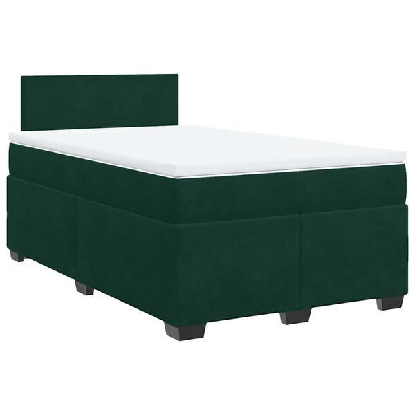 vidaXL Pat box spring cu saltea, verde &icirc;nchis, 120x190 cm, catifea