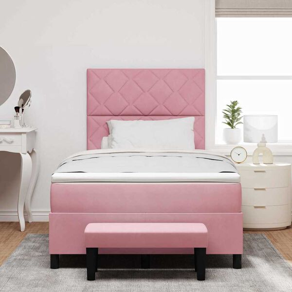 vidaXL Pat cu arcuri cu saltea cu headboard Roz 120 x 190 cm Catifea