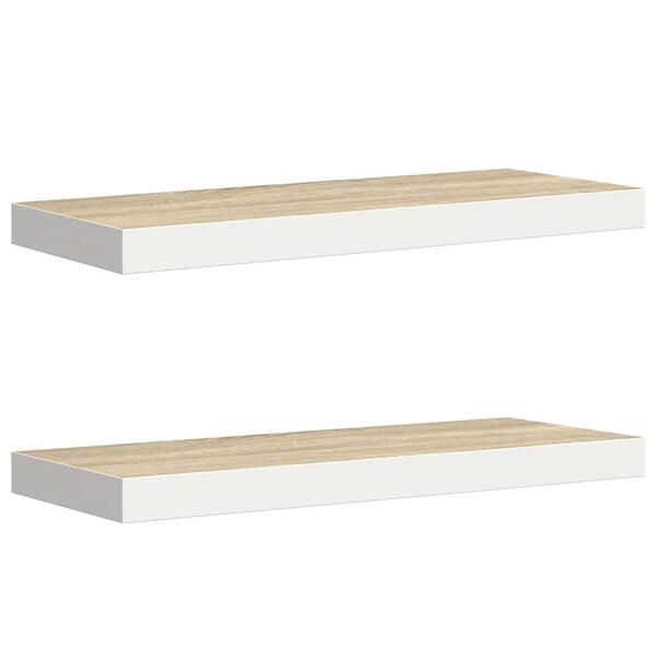 vidaXL Rafturi perete suspendate 2 buc. alb/stejar 60x23,5x3,8 cm MDF