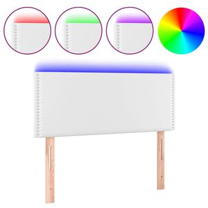 vidaXL Tăblie de pat cu LED, alb, 100x5x78/88 cm, piele ecologică