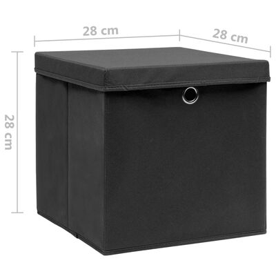 vidaXL Cutii de depozitare cu capac, 10 buc., negru, 28x28x28 cm