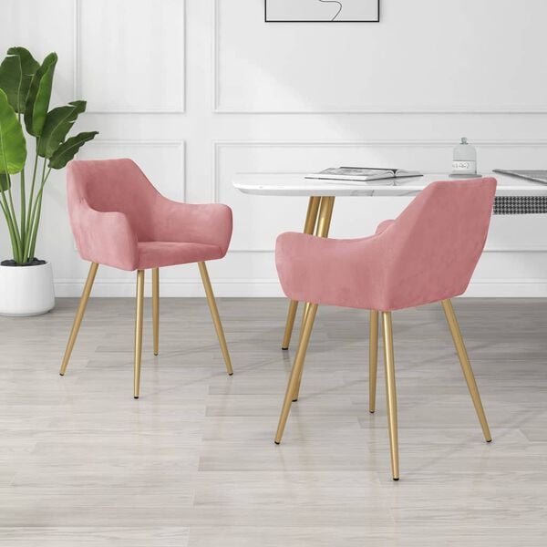 vidaXL Scaune de sufragerie, 2 buc., roz, catifea