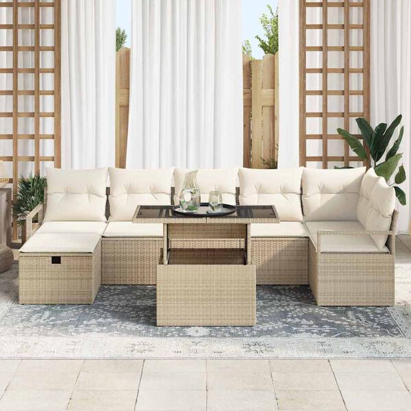 vidaXL Set de canapele pentru grădină cu pernă 8 pcs Bej Rattan poli