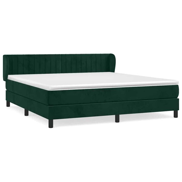 vidaXL Pat box spring cu saltea, verde &icirc;nchis, 160x200 cm, catifea