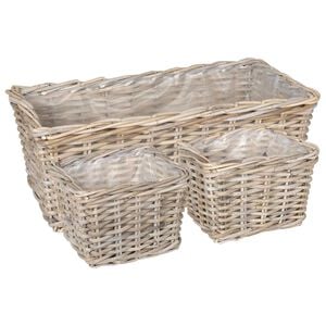 vidaXL Coș pentru plante cu depozitare 3 pcs Gri Ratan Kubu