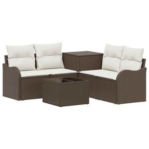 vidaXL Set de canapea 6 buc. Maro și Alb Crema Ratan poli și Oțel