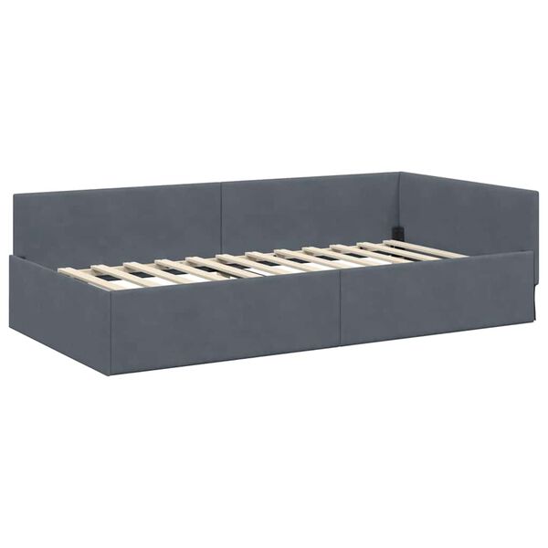 vidaXL Cadru de pat colțar cu headboard Gri &icirc;nchis 90 cm x 200 cm