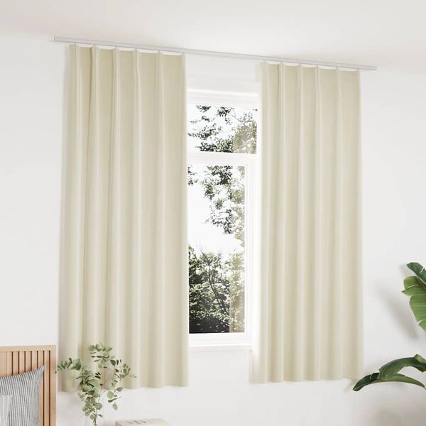 vidaXL Draperii opace cu c&acirc;rlige, 2 buc., crem, 140x175 cm, catifea
