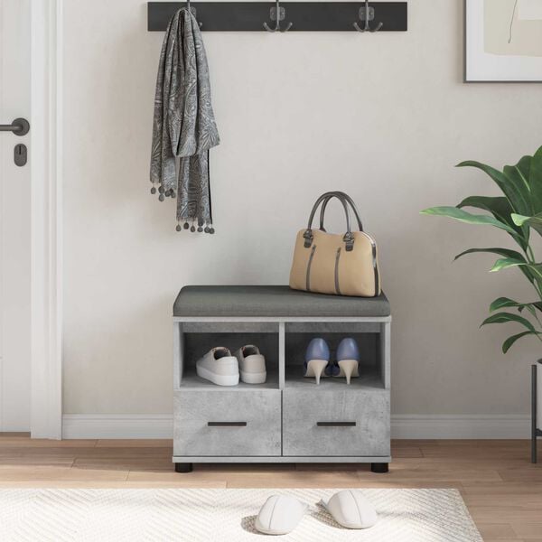 vidaXL Bancă pentru hol cu pernă Gri din beton 60 x 38 x 46 cm