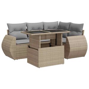 vidaXL Set canapele de grădină cu perne, 5 piese, bej, poliratan
