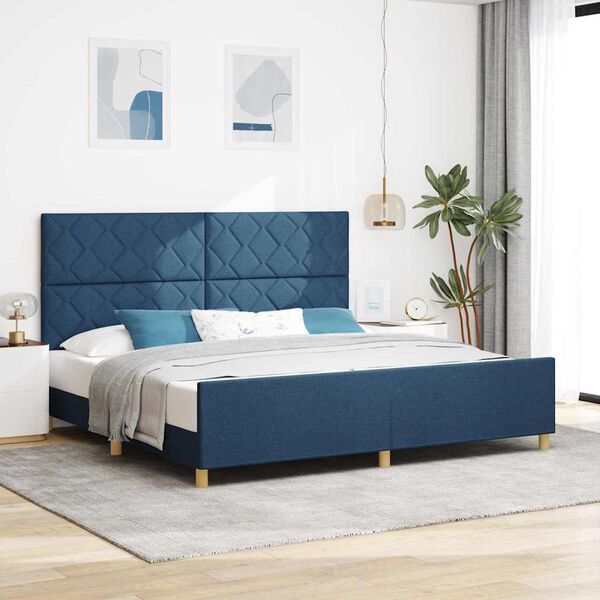 vidaXL Cadru de pat cu headboard albastru 200 x 200 cm țesătură