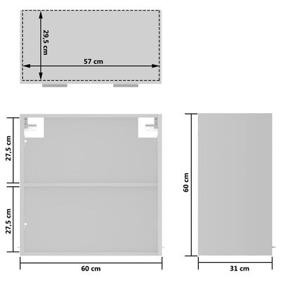 vidaXL Dulap de sticlă suspendat, alb, 60 x 31 x 60 cm, PAL