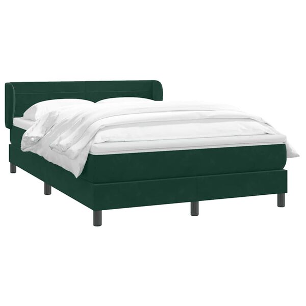 vidaXL Pat box spring cu saltea, verde &icirc;nchis, 160x220 cm, catifea