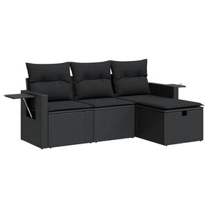 vidaXL Set mobilier de grădină cu perne, 4 piese, negru, poliratan