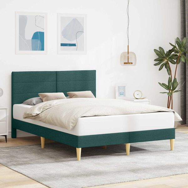 vidaXL Cadru de pat cu headboard Verde &icirc;nchis 120 x 190 cm țesătură