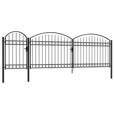 vidaXL Poartă de gard de grădină cu arcadă, negru, 1,75 x 5 m, oțel
