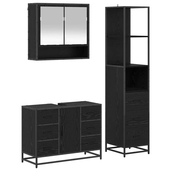 vidaXL Set de mobilier pentru baie 3 pcs Stejar Negru Lemn compozit