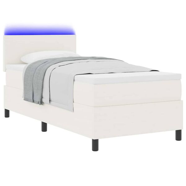 vidaXL Pat cu arc LED Crema și Alb 90 x 190 cm Țesătură din corduroy