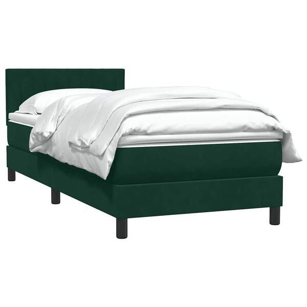 vidaXL Pat box spring cu saltea, verde &icirc;nchis, 90x210 cm, catifea