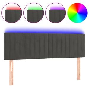 vidaXL Tăblie de pat cu LED, gri &icirc;nchis, 144x5x78/88 cm, catifea