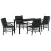 vidaXL Set de masă pentru grădină cu pernă 5 pcs Negru poliratan
