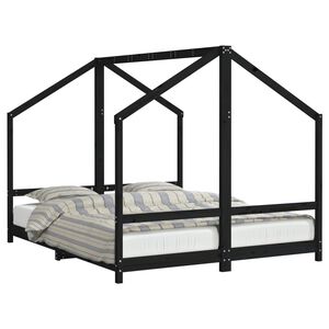 vidaXL Cadru de pat pentru copii negru 2x(80x200) cm lemn masiv de pin