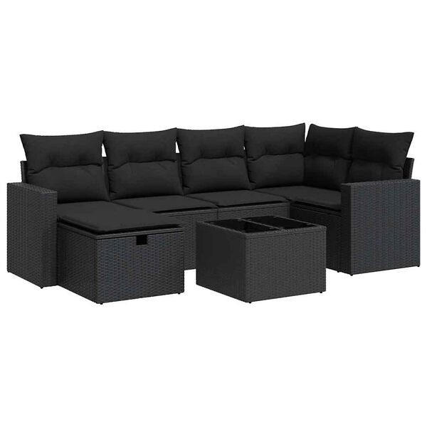 vidaXL Set canapele de grădină cu perne, 7 piese, negru, poliratan