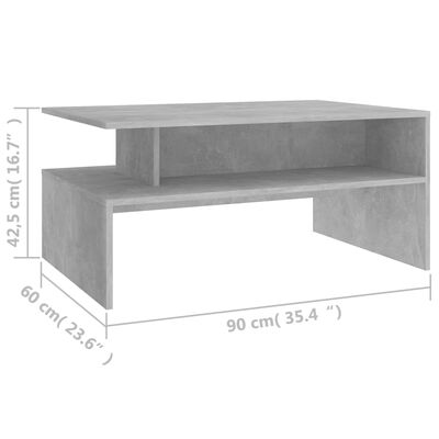 vidaXL Măsuță de cafea, gri beton, 90x60x42,5 cm, PAL