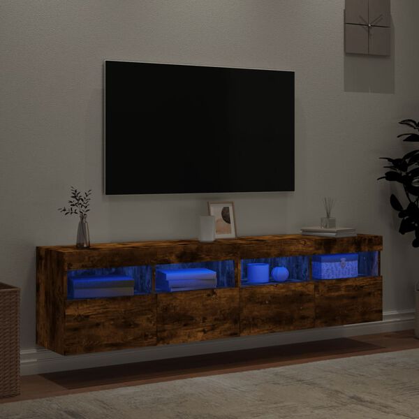 vidaXL Comodă TV de perete cu LED, 2 buc. stejar fumuriu, 80x30x40 cm