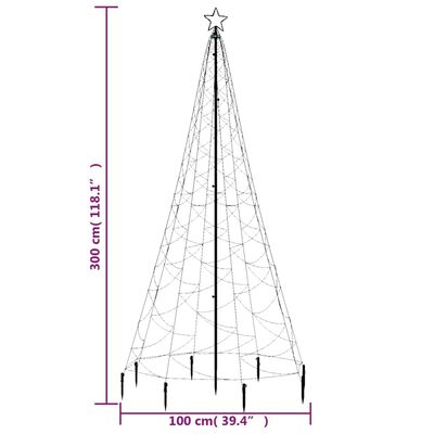 vidaXL Pom de Crăciun cu stâlp de metal, 500 LED-uri, alb cald, 3 m
