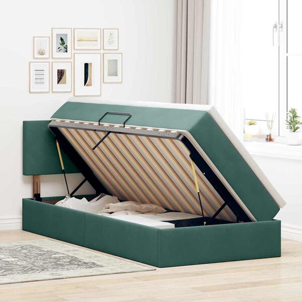 vidaXL Pat cu storage cu saltea Verde &icirc;nchis 90 x 190 cm Catifea