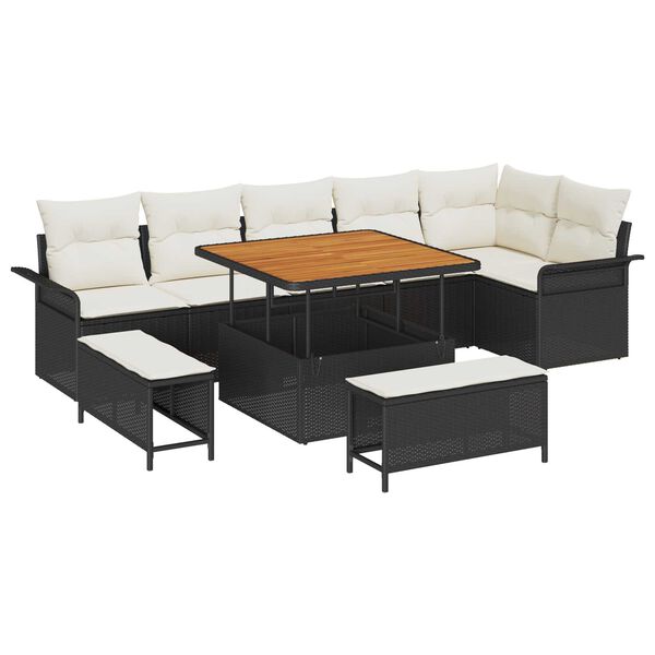 vidaXL Set de canapele pentru grădină cu pernă 9 pcs Negru și Crem