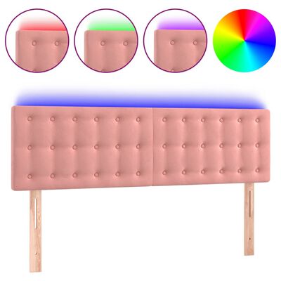 vidaXL Tăblie de pat cu LED, roz, 144x5x78/88 cm, catifea