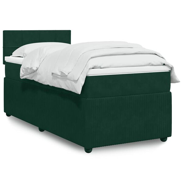 vidaXL Pat box spring cu saltea, verde &icirc;nchis, 100x200 cm, catifea