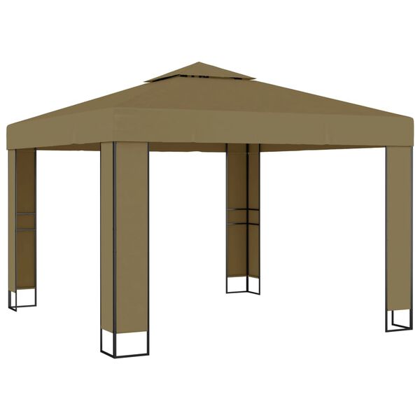vidaXL Pavilion cu acoperiș dublu, gri taupe, 3 x 3 x 2,7 m, 180 g/m²