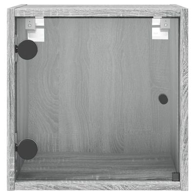 vidaXL Noptieră cu ușă din sticlă, gri sonoma, 35x37x35 cm